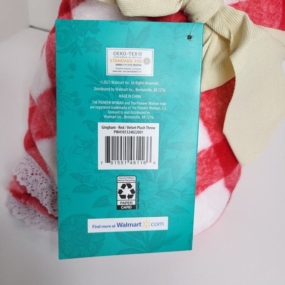 The Pioneer Woman Blanket Velvet Plush Throw Gingham Red Check 72" x 50" New - Picture 15 of 15